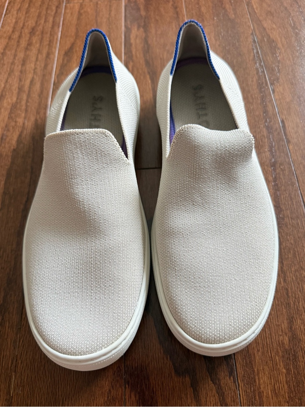 Rothy's Slip-On Loafers in Cream with Blue Accent